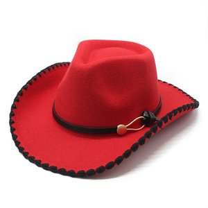 Sombrero de Vaquero de Ala Ancha, Estilo Occidental, de Poliéster Suave, para Fiestas, en Rojo, Negro, Blanco, Beige, Camel y Caqui, MZ096 - Product Image 5