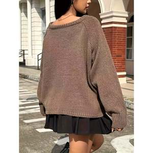 Pull ample à col large et épaules tombantes pour femme, en tricot, manches longues, couleur marron café - Product Image 6