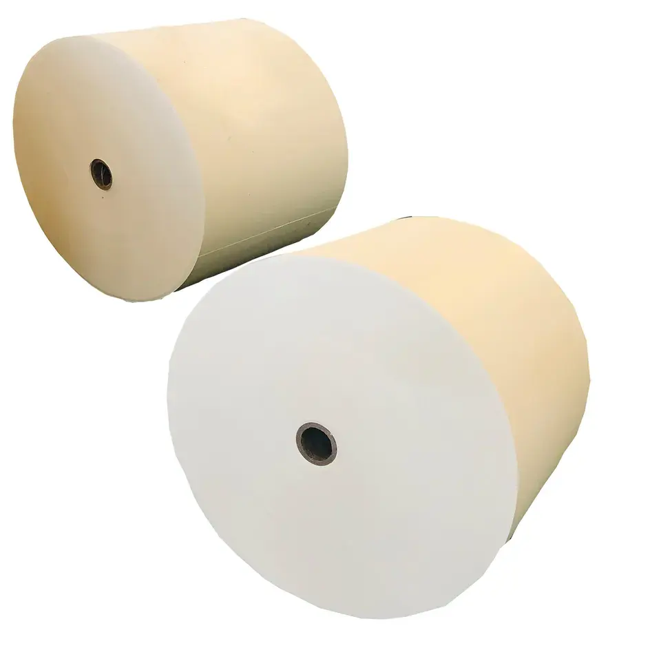 Papel Kraft branco revestido de PE, papel de matéria-prima personalizado em rolo para embalagem de alimentos, fabricante chinês