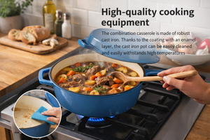 Casserole <span class=keywords><strong>en</strong></span> <span class=keywords><strong>fonte</strong></span> émaillée 2 <span class=keywords><strong>en</strong></span> 1, poêle, couvercle, revêtement émaillé, antiadhésif, écologique, cuisson, pâtisserie, friture, camping - Product Image 6