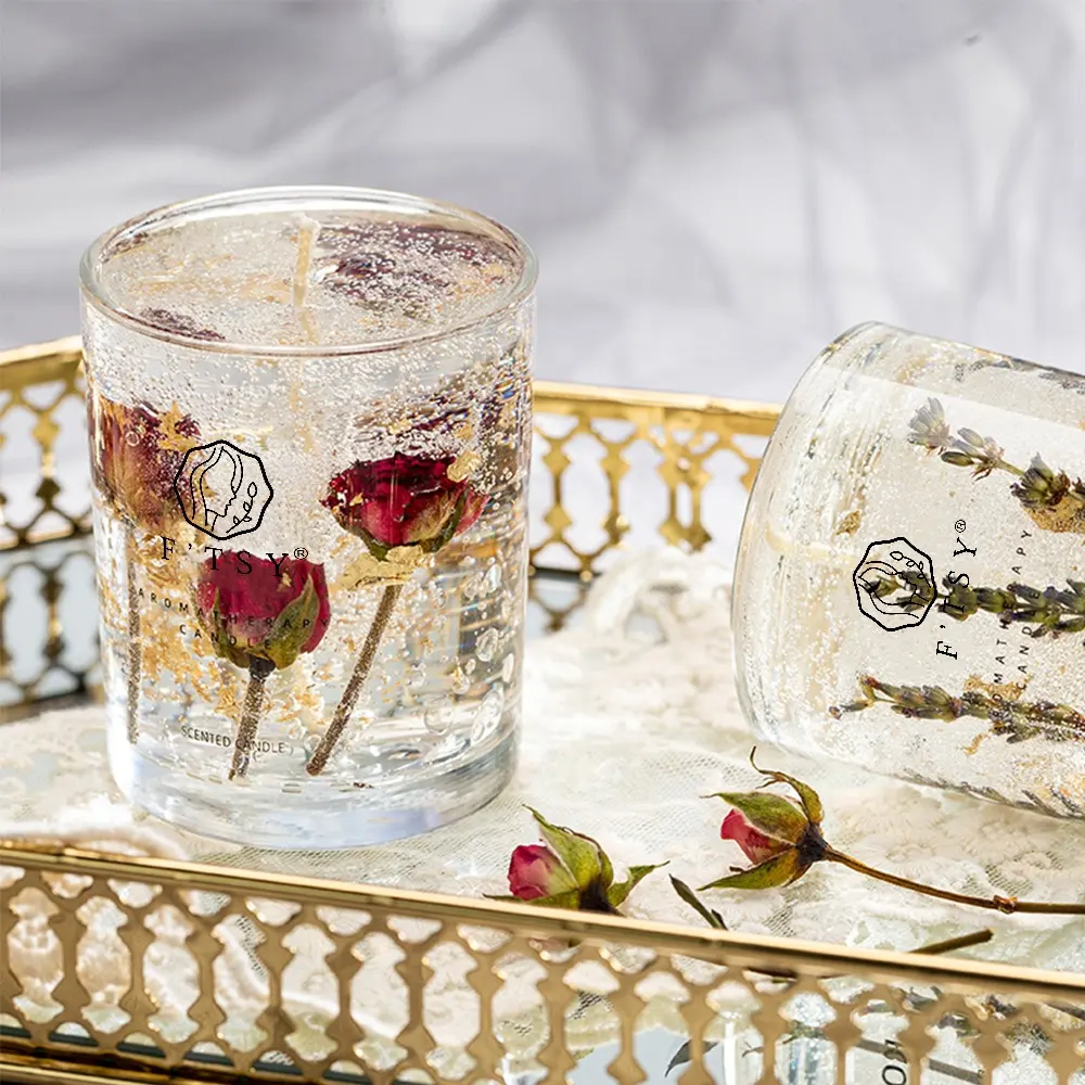 Großhandel romantische handgemachte Blumenglas-Kerze Hersteller Kristall-Gel-Blumentgel-Duftkerzen