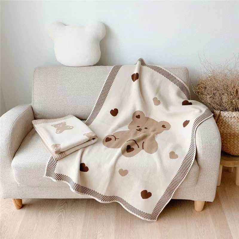 Chăn Trẻ Em Đan 100% Cotton Chăn Cho Bé Trai Và Bé Gái Với Gấu Dễ Thương Kích Thước Nâu 30X40Inch