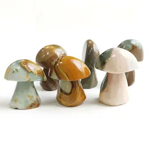 Della pietra preziosa Intagliato A Mano Fungo Naturale Policromo Jasper Funghi Statue di Pietra di Cristallo