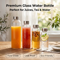 Bouteille d'eau en verre borosilicate transparent de grande capacité avec logo personnalisé, 500 ml, 750 ml, 1000 ml, avec couvercle en acier inoxydable pour le camping