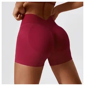 Groothandel Naadloze Korte Leggings Fitness Workout Shorts Sexy Gym Sportkleding Vrouwen Deep V Back Design Scrunch Butt Yoga Shorts