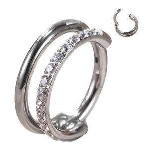 ASTM F 136 titanio 2 filas espacio circonita cúbica lados pavimentados anillos de segmento con bisagras anillos de nariz pendientes Piercing joyería para mujeres - Product Image 4