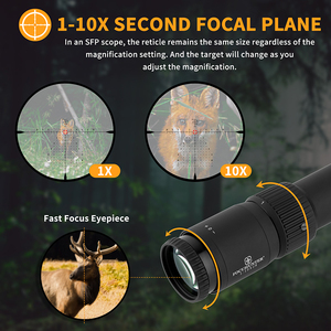 กล้องเล็ง FOCUHUNTER 1-10x28 SFP ขนาดหลอด 34 มม. กระจกแกะสลักแบบ Second Focal Plane สำหรับใช้งานกลางแจ้ง พร้อมเส้นเล็งเรืองแสงภายใน สำหรับการล่าสัตว์ - Product Image 5