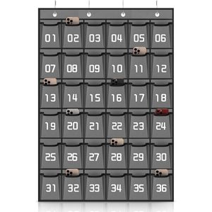 Organizador de Pared para Teléfonos Móviles con 36 Bolsillos, Gris, con Números, para Almacenamiento de Celulares en el Aula - Product Image 1