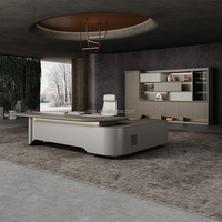 Bureau de direction moderne en MDF de qualité E0, OEM/ODM haut de gamme, avec design luxueux, couleurs personnalisées et rangement avec tiroirs.