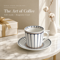 Tasse à café et soucoupe en porcelaine fine à rayures bleues vintage 200 ml, avec bordure dorée de luxe, ensemble de tasses à thé pour la maison, le bureau, un cadeau de mariage