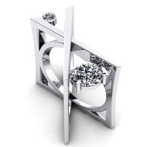 F359 แหวนเพชร ทองคำขาว เพชรทรงกลมเจียระไนแบบเหลี่ยมเพชรพลอย เครื่องประดับเพชรธรรมชาติสำหรับผู้หญิง สี D - Product Image 3