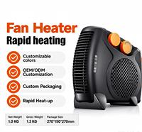 Ventilateur de bureau noir et orange, chauffage électrique 2000W, 3 vitesses, bouton rotatif, chauffage d'appoint portable