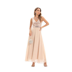 Elegancia de lujo para mujer con cuello en V vestidos de graduación rayas lentejuelas puntada gasa vestidos de novia bordados - Product Image 2
