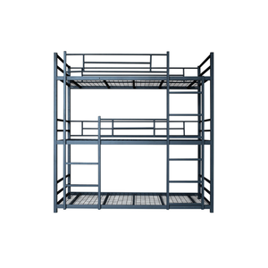 Lit superposé triple en métal robuste avec plateforme, barrières de sécurité et plateaux amovibles pour dortoirs et auberges de jeunesse - Product Image 4