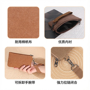 Canvas <b>Coin</b> <b>Purse</b> Wrist Bag 5 Inch Zipper Closure Solid Color Portable Clutch For Everyday Use - Product Image 4