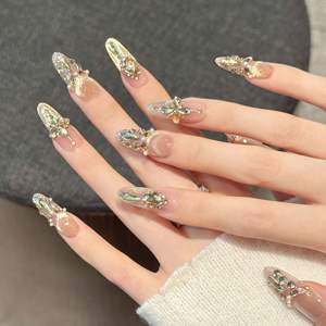 Dernier style de faux ongles en zircon couleur champagne, style français, œil de chat, luxe léger haut de gamme, manucure artisanale, portables - Product Image 4