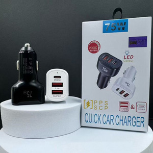 <span class=keywords><strong>Chargeur</strong></span> de voiture triple port haute qualité 75W, <span class=keywords><strong>chargeur</strong></span> <span class=keywords><strong>rapide</strong></span> double USB PD30W type-C avec emballage pour Samsung <span class=keywords><strong>Huawei</strong></span> Xiaomi, adaptateur secteur - Product Image 4