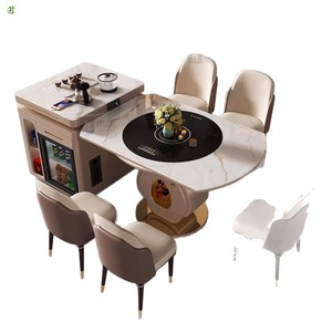 Mesa de comedor extensible con plato giratorio inteligente, de lujo ligero, multifuncional, con juego de sillas de acero para té, diseño extensible para la isla. - Product Image 4