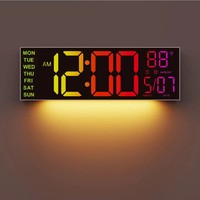 Horloge murale numérique grande taille avec affichage de la température, fonctions modernes, couleurs vives, réglage automatique de l'heure d'été, pour salle de classe, chambre, salle de sport, bureau