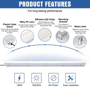 Lámpara LED a prueba de explosiones de 100W IP65, tubo lineal tipo batten, resistente al agua y a la corrosión, luz industrial tri-proof. - Product Image 6