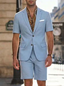 Ensemble de <span class=keywords><strong>costume</strong></span> décontracté tissé à manches courtes pour hommes, vente en gros, 2 pièces, tenues de mariage d'<span class=keywords><strong>été</strong></span>, ensemble blazer et short de luxe - Product Image 5