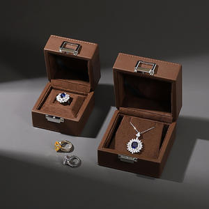 High-end <b>black</b> and brown <b>leather</b> jewelry box for storing diamond and colored gemstone rings and necklaces - in stock now - Product Image 4