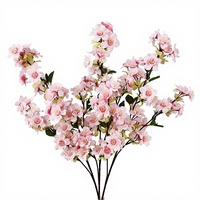 Bunga Sakura Tiruan 3 Cabang Model Cina, Buket Kecil Berkualitas Tinggi dari Kain Sutra Plastik untuk Fotografi Ruang Tamu