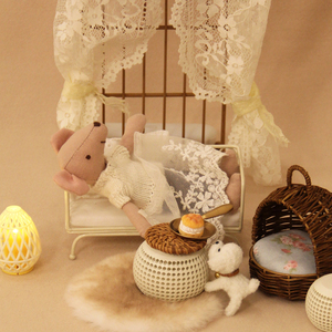 Set casa delle bambole in miniatura in scala <span class=keywords><strong>1</strong></span>:12-bambola del topo fatta a mano e mobili delicati con decorazioni in pizzo - Product Image 4