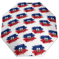Nouveau Parapluie Automatique Pliant Moderne à Trois Volets avec Carte du Drapeau d'Haïti Imprimée Personnalisée, Protection UV, Coupe-Vent