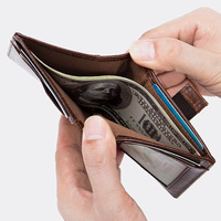 Dompet Lipat Dua Kulit Asli Pria, Dompet Lipat Dua Kulit Asli, Dompet Saku Depan Minimalis Pemblokir RFID untuk Pria-Tipis & Bergaya