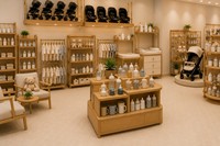 Meubles de présentation personnalisés pour magasins de puériculture avec éclairage LED, équipements de vente au détail, mobilier pour crèches, solutions d'aménagement pour magasins mère-enfant