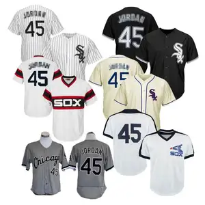 เสื้อเจอร์ซีย์สีขาวปักลายเบสบอลชิคาโก45 # jordann SOX เสื้อเบสบอลสำหรับผู้ชาย
