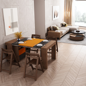 Mobile per la Casa <span class=keywords><strong>in</strong></span> Legno di <span class=keywords><strong>Noce</strong></span>, Armadio Moderno con Tavolo da Pranzo Estensibile e Set di Sedie Pieghevoli - Product Image 6