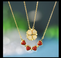 Collier trèfle à quatre feuilles et jade en argent sterling S925