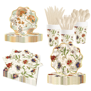 ชุดอุปกรณ์จัดงานเลี้ยงธีมดอกไม้ DAMAI Kaki ชุดตกแต่งงานเลี้ยง ชุดจานชามกระดาษแบบใช้แล้วทิ้ง ชุดจานกระดาษสำหรับงานเลี้ยง - Product Image 2