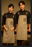 Tablier en toile épaisse personnalisé avec logo, unisexe, style bavoir à manches, vêtement de travail lavable, réutilisable, durable KM pour les cafés, les salons de thé