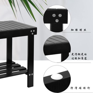 Bamboo <b>Bathroom</b> <b>Stool</b> Adjustable Height Rectangle Footrest For Kids Adults Indoor Use Black Color - Product Image 2