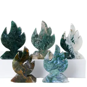 Großhandel Edelsteine Kristall Handwerk Schreibtisch Ornamente natürlichen Kristall Moos Achat Flamme Schnitzen