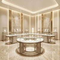 Vitrine d'îlot commerciale haut de gamme en fer circulaire éclairé pour bijoux, grande vitrine incurvée en verre avec éclairage LED, écologique