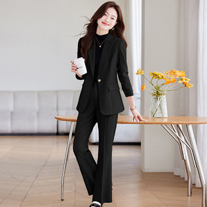 Women's Suit <b>Set</b> Polyester <b>Blazer</b> With Side Slits Office Lady Autumn Anti-Wrinkle Formal Work Clothes - Product Image 3