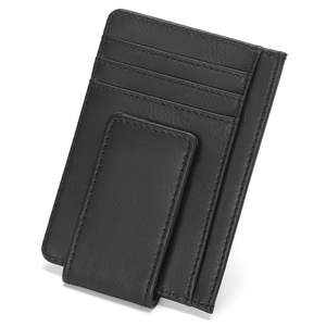 Men's Handmade Black Card Holder Mens Magnetic Moneyclip PU Leather Wallet Complete for Men Slim Money Clips Leather Wallets - Product Image 2
