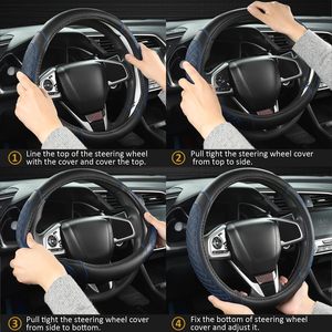 Funda de Volante Personalizada West Llama para <span class=keywords><strong>Toyota</strong></span> Rav4 <span class=keywords><strong>Corolla</strong></span> Camry Highlander (Acolchado de Diamantes-Negro + Azul-Tamaño Estándar) - Product Image 6