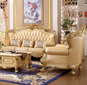 Juego de Sofás Seccionales de Cuero Tallado en Madera Sólida de Alta Gama para Sala de Estar, Estilo Real de Lujo, Más Vendido - Product Image 2