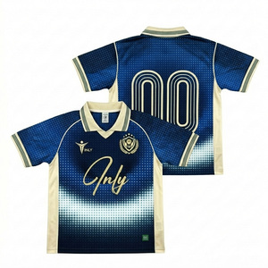 Maillots de football rétro unisexes personnalisables avec col et logo, en polyester respirant, avec passepoil bleu – Fournisseur - Product Image 2