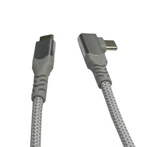 Cable de datos tipo C a C, cable USB trenzado de nailon con curva de 90 grados, carga rápida, color gris plateado, para transmisión de alta velocidad - Product Image 5