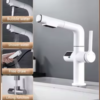 2025 robinet mitigeur de lavabo en laiton monté sur le pont de conception moderne blanc affichage numérique coulissant pour l'application d'hôtel