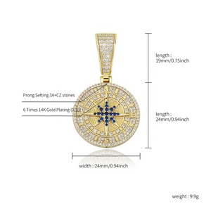 <span class=keywords><strong>Collana</strong></span> di lusso con ciondolo di Design a bussola lucida regalo per signore coppia ghiacciata in ottone placcato oro da laboratorio con ciondolo a catena gioielli - Product Image 2