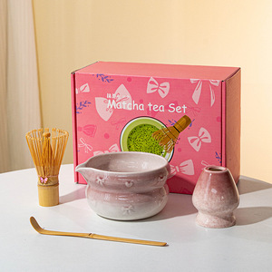 Wholesale Customized Eco-Friendly Japandi Matcha Set Porcelain Bowl + Bamboo Tea Maker + Sieve + Spout <b>Gift</b> <b>Box</b> - Product Image 5