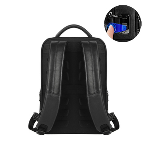 Bolso con bloqueo de huellas dactilares, bolso de cuero genuino multifunción personalizado, mochila inteligente antirrobo para ordenador portátil para hombres de negocios - Product Image 5