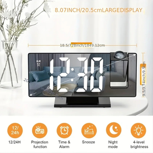 Wholesale USB Plug-in Digital Alarm <b>Clock</b> 180. Arm Projection 12/24H LED Snooze Temperature Features. Plastic Table - Product Image 4